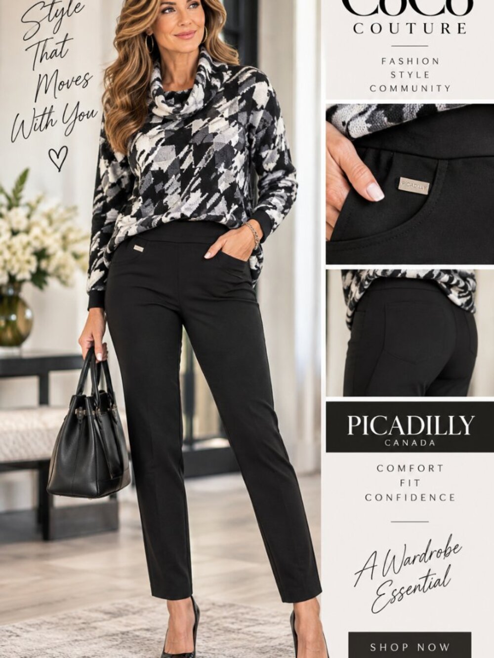 YM039 Black Pull On Basic Pants by Picadilly